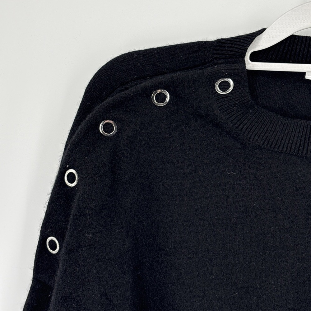 LEWIT Cashmere Blend Sweater Medium Black Snap Detail Long Sleeve Crew Pullover - Picture 4 of 7